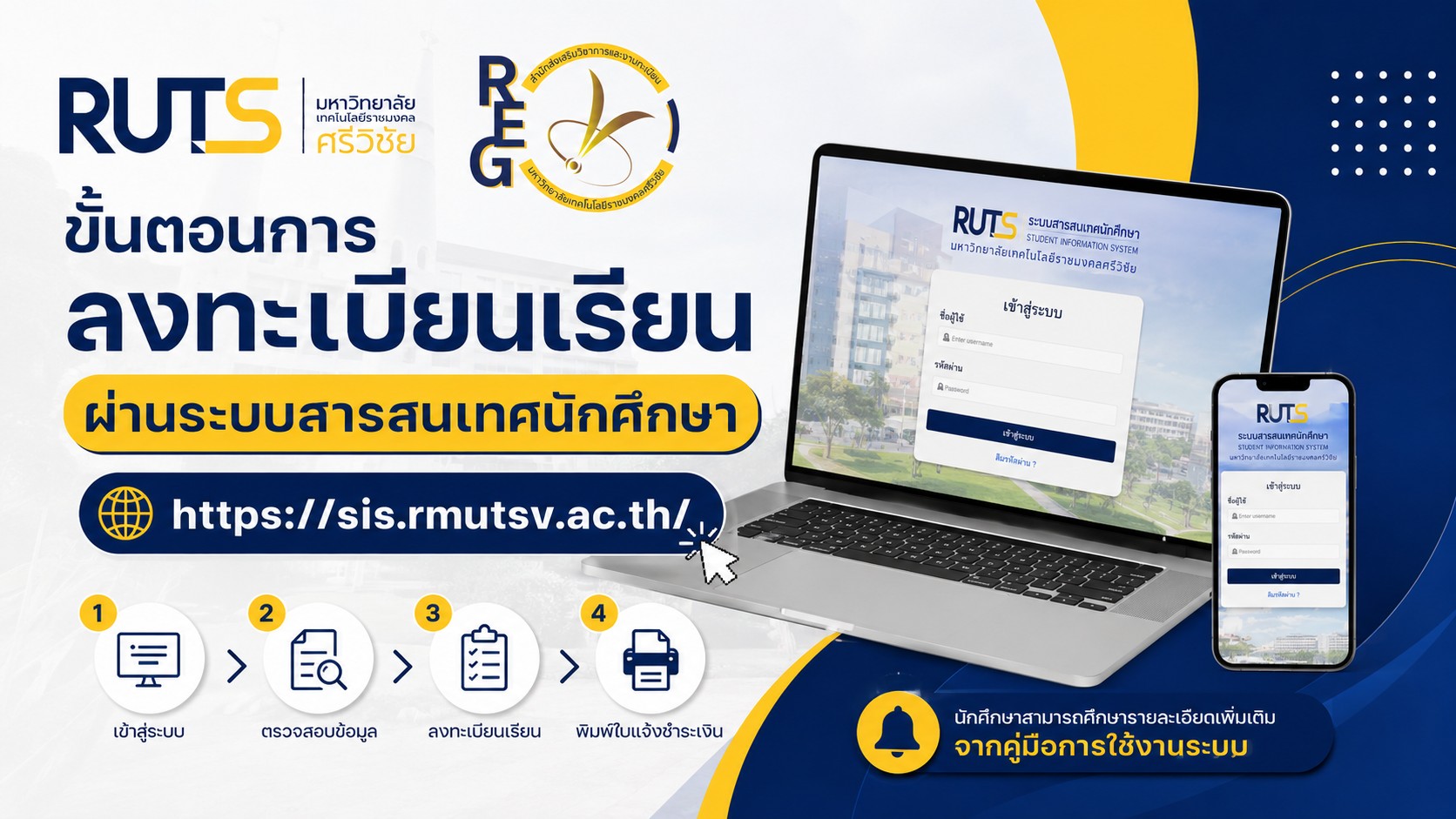 ขั้นตอนการลงทะเบียนเรียน ผ่านระบบสารสนเทศสำหรับนักศึกษา